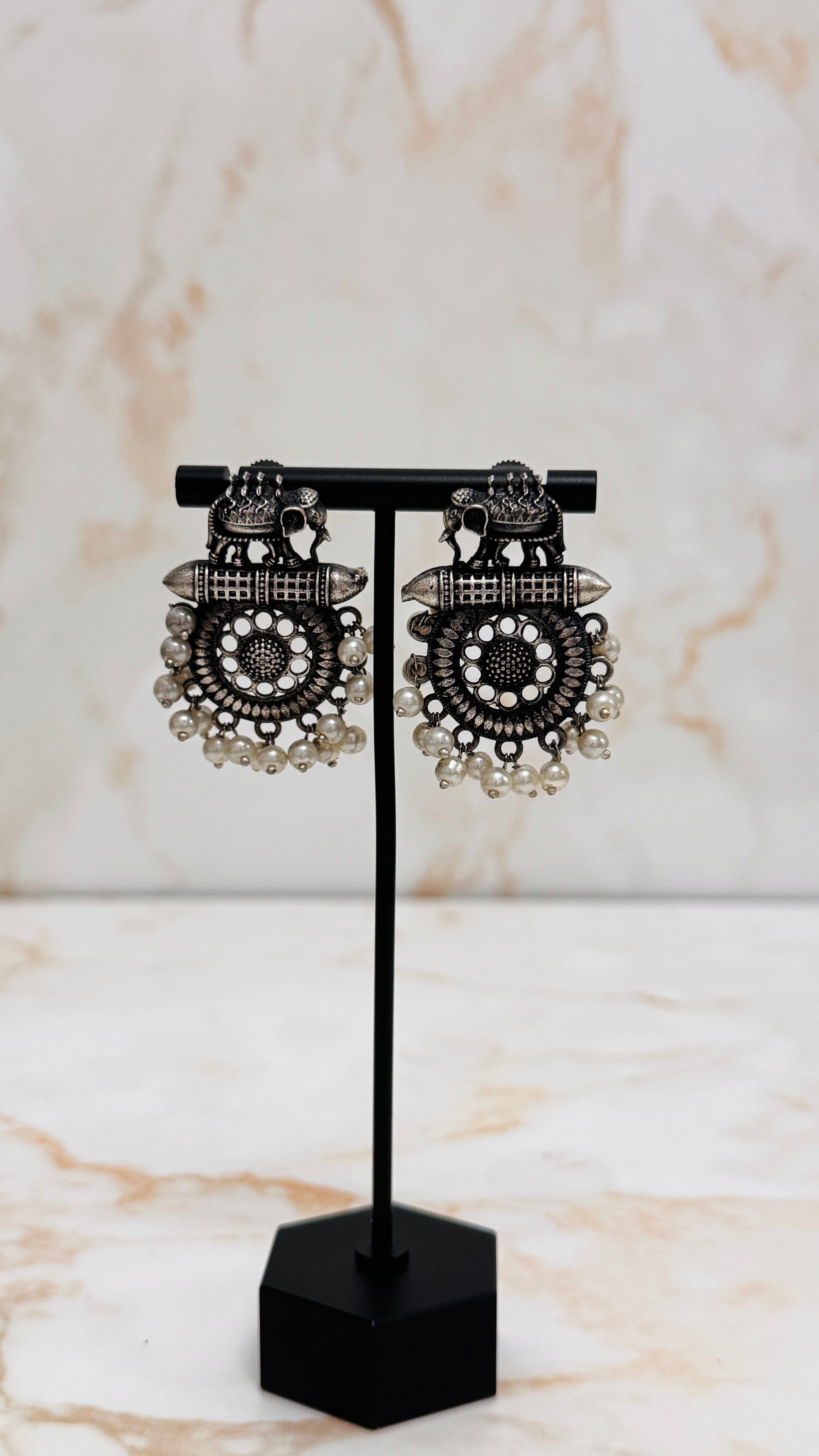 White Oxidised Earring